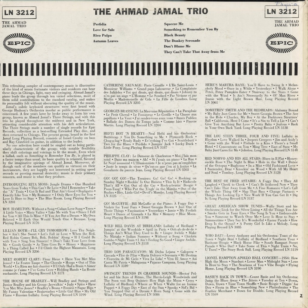 Ahmad Jamal - The Ahmad Jamal Trio (LN 3212) LP 1956 US Epic｜中古LP
