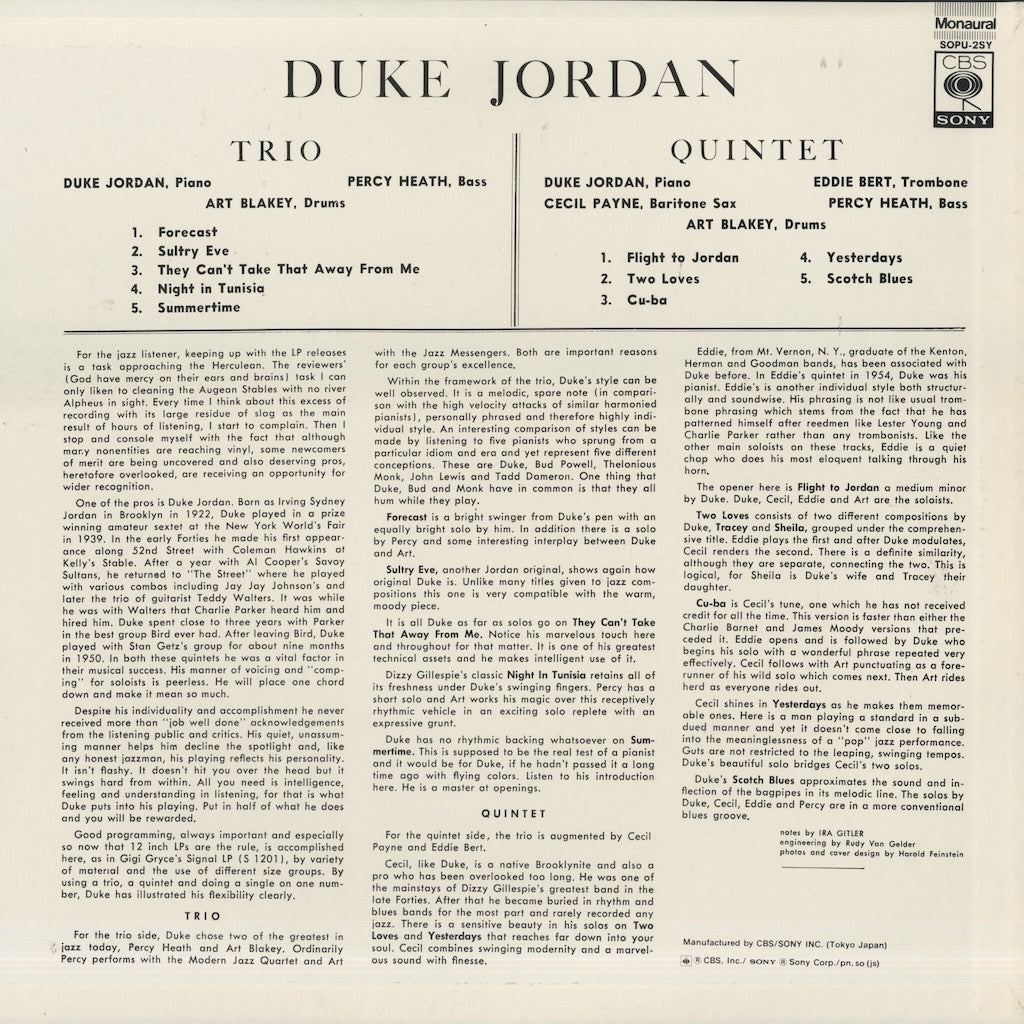 Duke Jordan / デューク・ジョーダン / Duke Jordan (1955) (SOPU-2-SY)