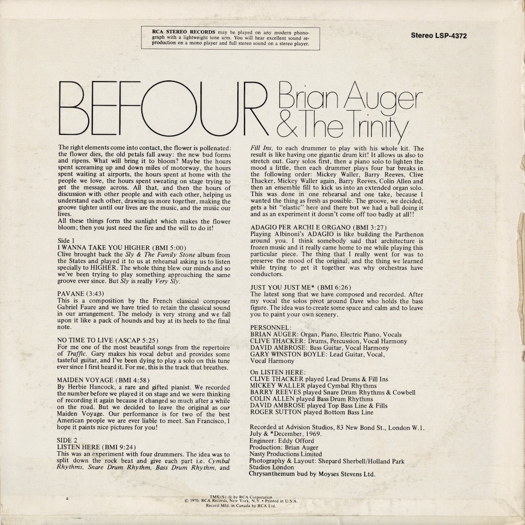 Brian Auger / ブライアン・オーガー＆トリニティ / Befour (LSP4372)