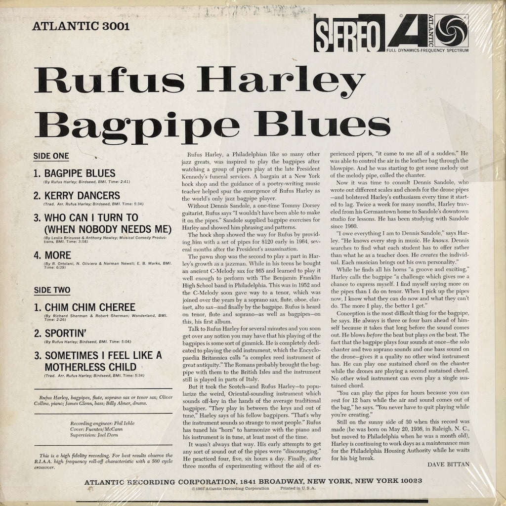 Rufus Harley - Bagpipe Blues (SD 3001) LP 1965 US Atlantic｜中古LP