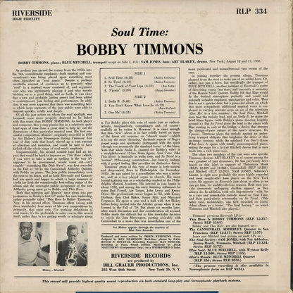 Bobby Timmons - Soul Time (RLP 334) 1960 US Riverside｜中古LP