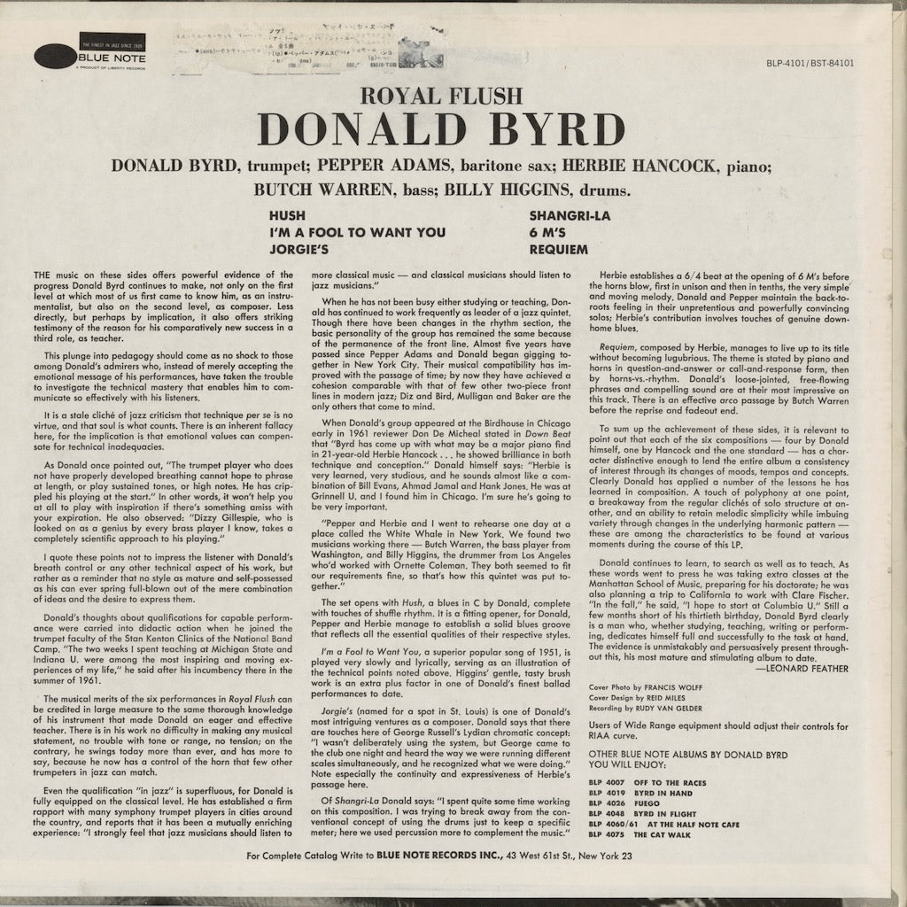 Donald Byrd / ドナルド・バード / Royal Flush (BST-84101)