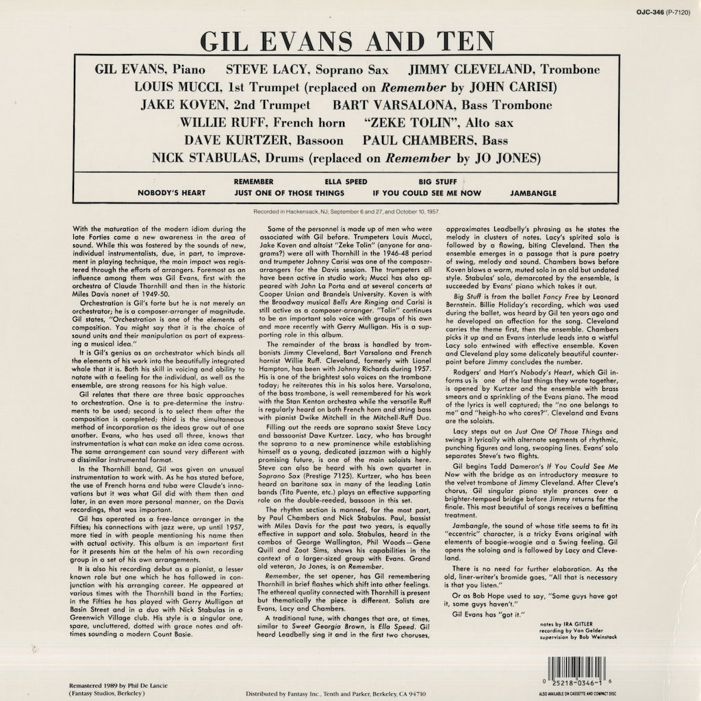 Gil Evans / ギル・エヴァンス / Gil Evans & Ten (OJC-346)