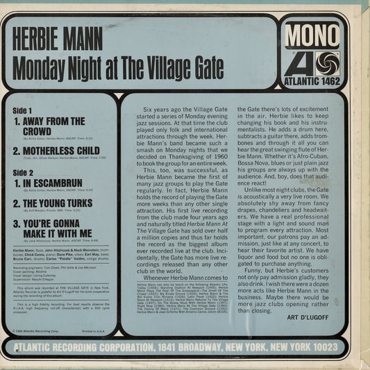 Herbie Mann / ハービー・マン / Monday Night at the Village Gate (1462) MONO