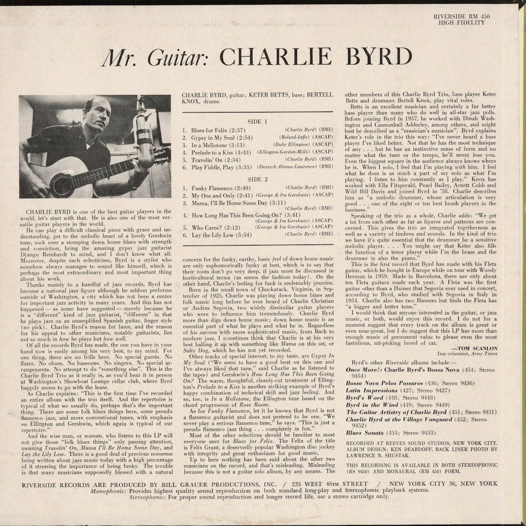 Charlie Byrd / Mr. Guitar (RM 450) LP 1963 US Riverside｜中古LP