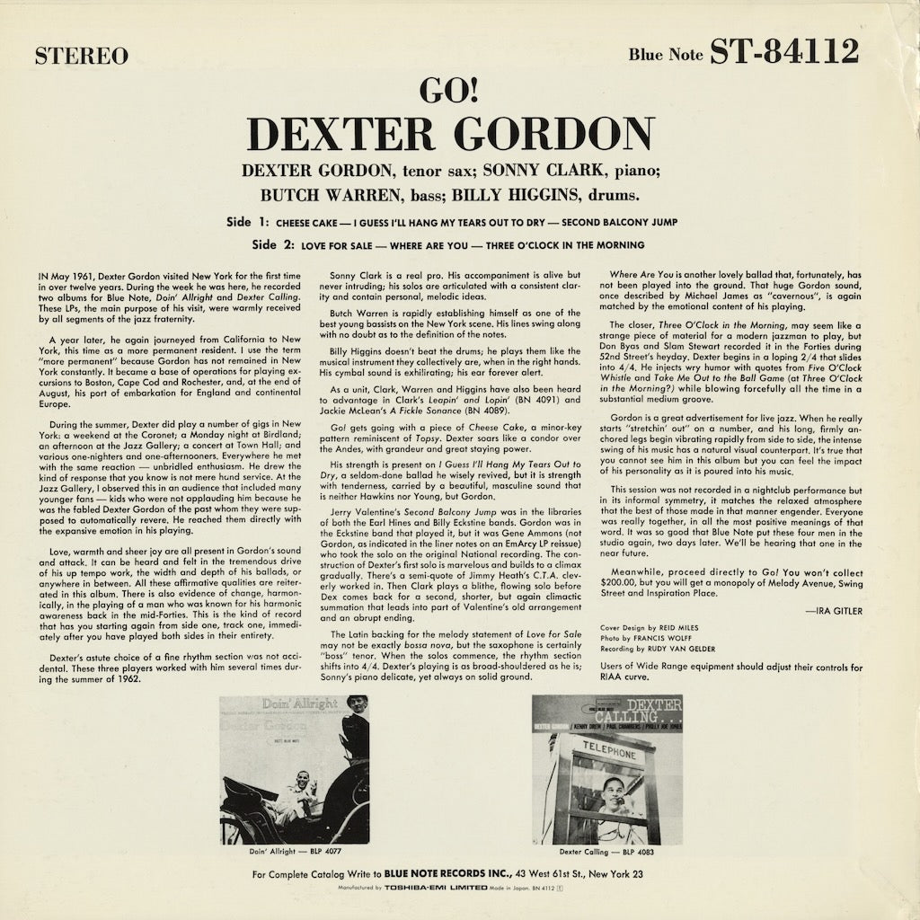 Dexter Gordon - Go! (BN 4112) 1993 JPN Blue Note｜中古LP