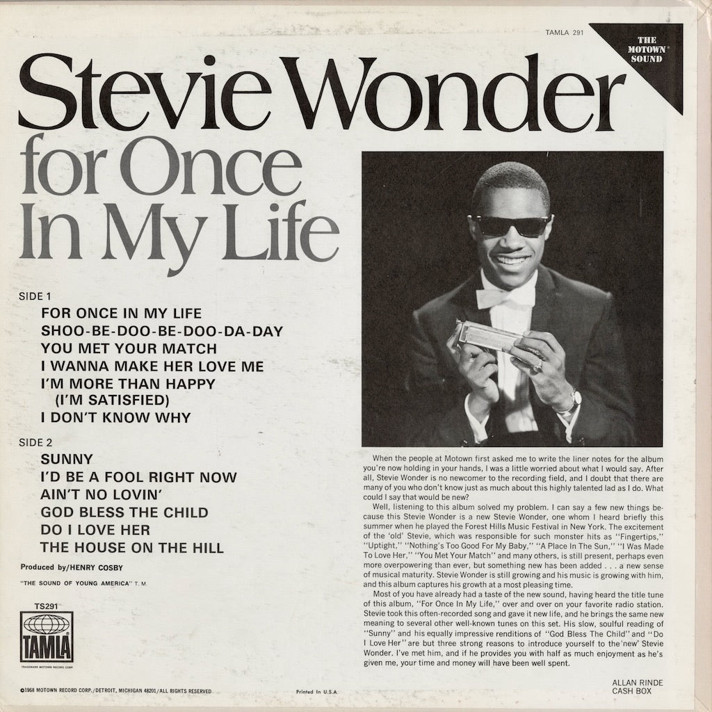 Stevie Wonder / スティーヴィ・ワンダー / For Once In My Life (S-291)