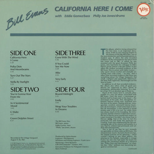 Bill Evans – California Here I Come (VE2-2545) LP 1982 US Verve | 中古LP