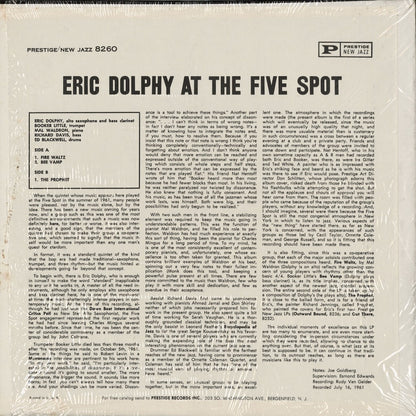 Eric Dolphy - At The Five Spot Volume 1 (NJ 8260) 1965 US Prestige｜中古LP