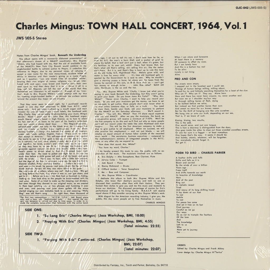 Charles Mingus / チャールズ・ミンガス / Town Hall Concert (OJC-042)