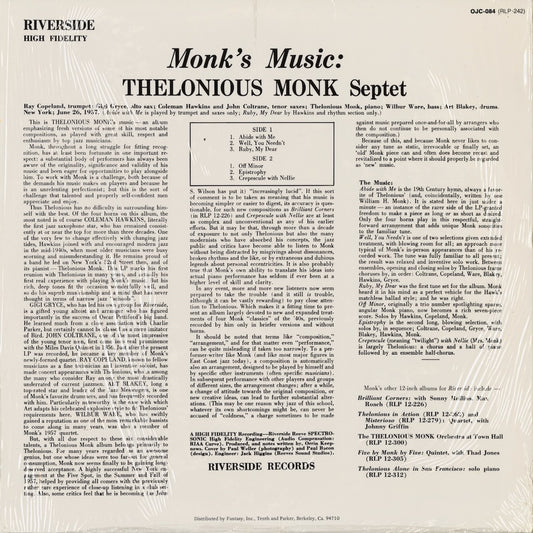 Thelonious Monk - Monk's Music (OJC-084) 1983 US Riverside / OJC｜中古LP