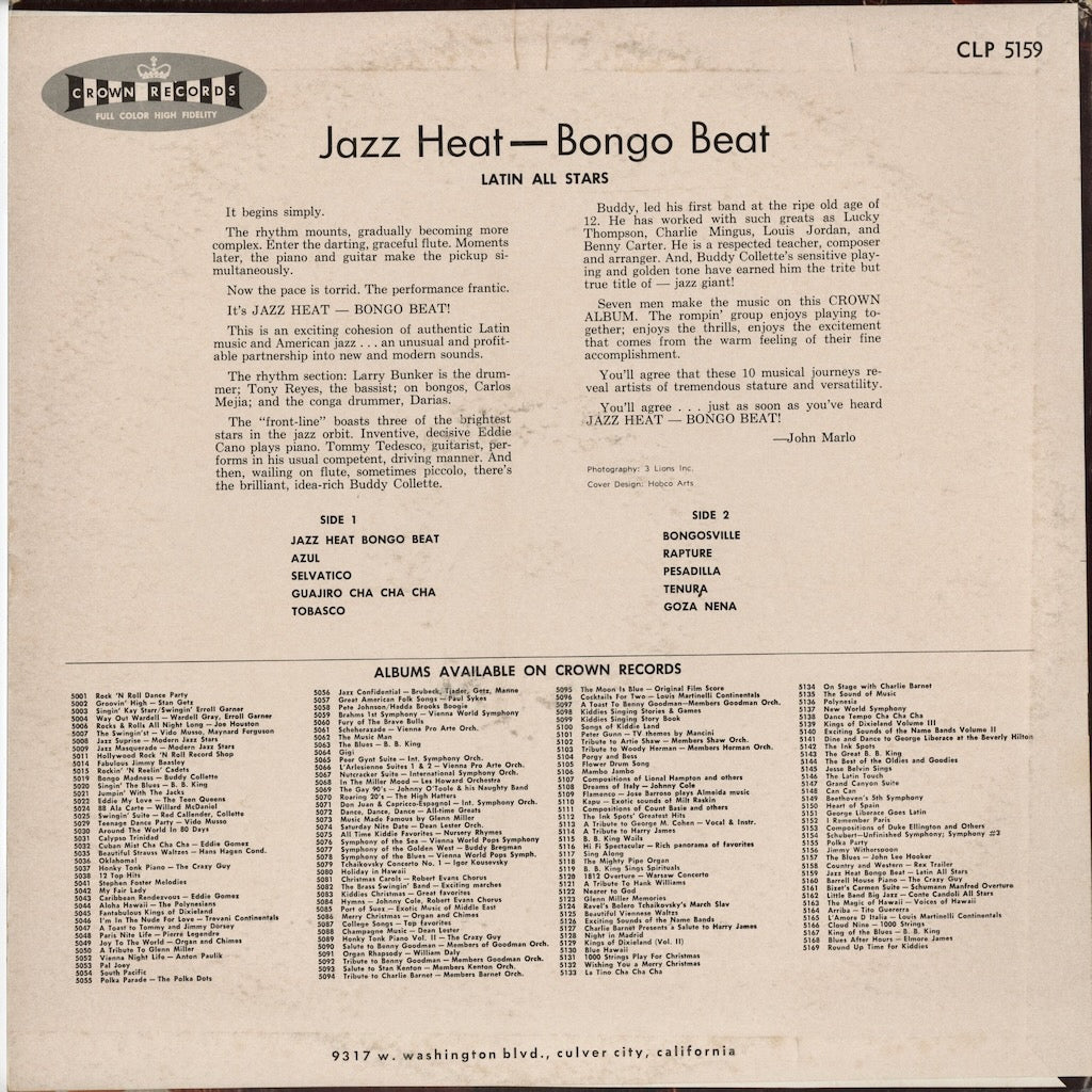 Latin All Stars - Jazz Heat - Bongo Beat (5159) LP 1960 US Crown｜中古LP