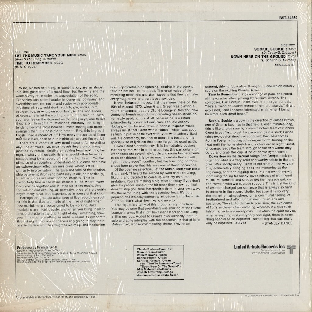 Grant Green / グラント・グリーン / Alive! (BST-84360) US Blue Note Liberty 青黒Lbl.