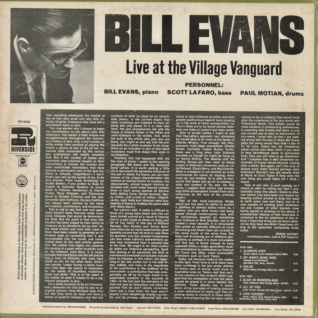 Bill Evans - Live At The Village Vanguard (RS 3006) 1967 US Riverside｜中古LP