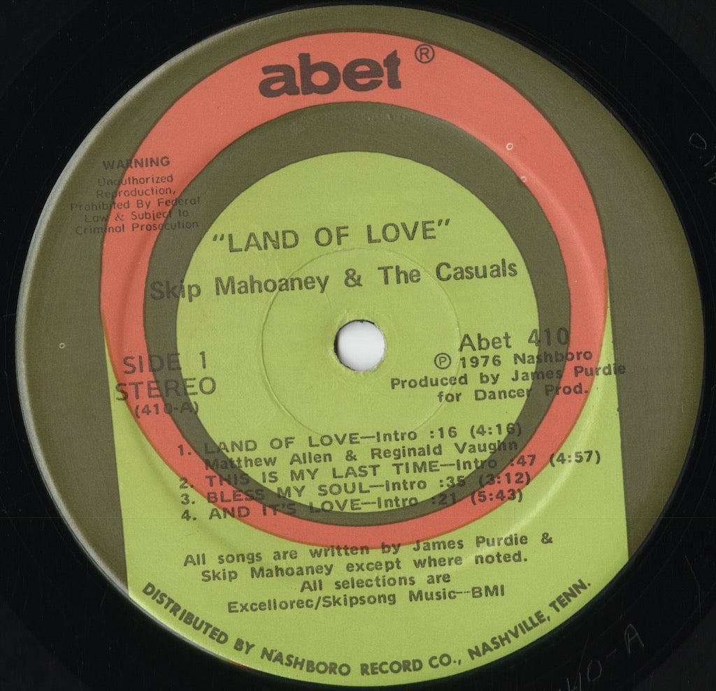 Skip Mahoaney & The Casuals - Land Of Love (ABET410) 1976 US Abet｜中古LP
