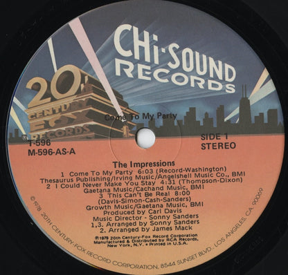 The Impressions - Come To My Party (T-596) 1979 US Chi Sound/20th Century Fox｜中古LP