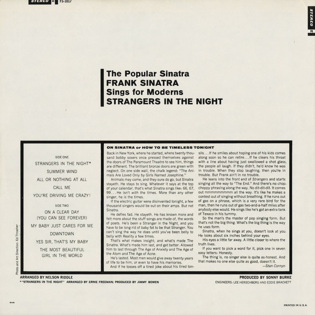 Frank Sinatra - Strangers In The Night (FS-1017) 1974 US Reprise｜中古LP