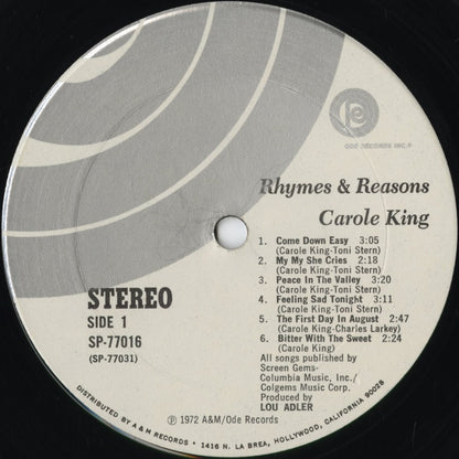 Carole King - Rhymes And Reasons (SP-77016) 1972 US Ode｜中古LP