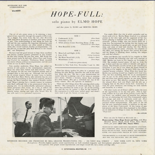 Elmo Hope - Hope Full (VIJ-5050) 1978 JPN Riverside｜中古LP