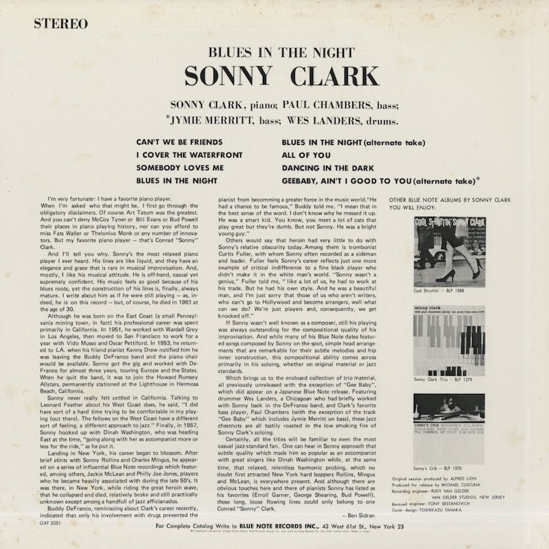 Sonny Clark / ソニー・クラーク / Blues In The Night (GXF 3051)