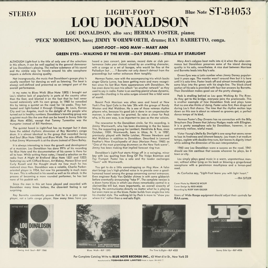 Lou Donaldson - Light-Foot (BN 4053) 1990 JPN Blue Note / 東芝EMI｜中古LP