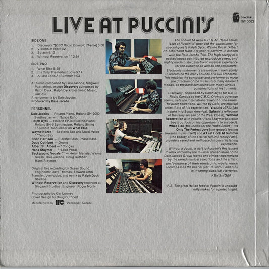 The Dale Jacobs Group - Live At Puccini's (SW-0003) LP 1976 CANADA Singwell｜中古LP