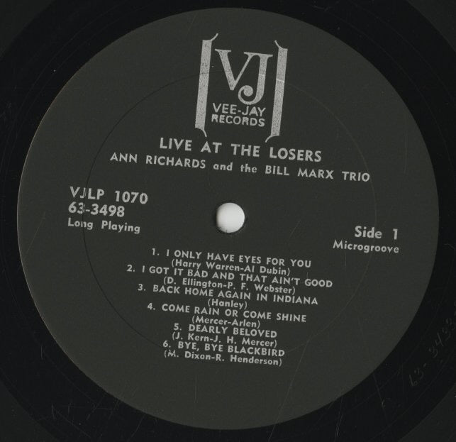 Ann Richards - The Bill Marx Trio / アン・リチャーズ / Live At The Losers (VJLP 1070)