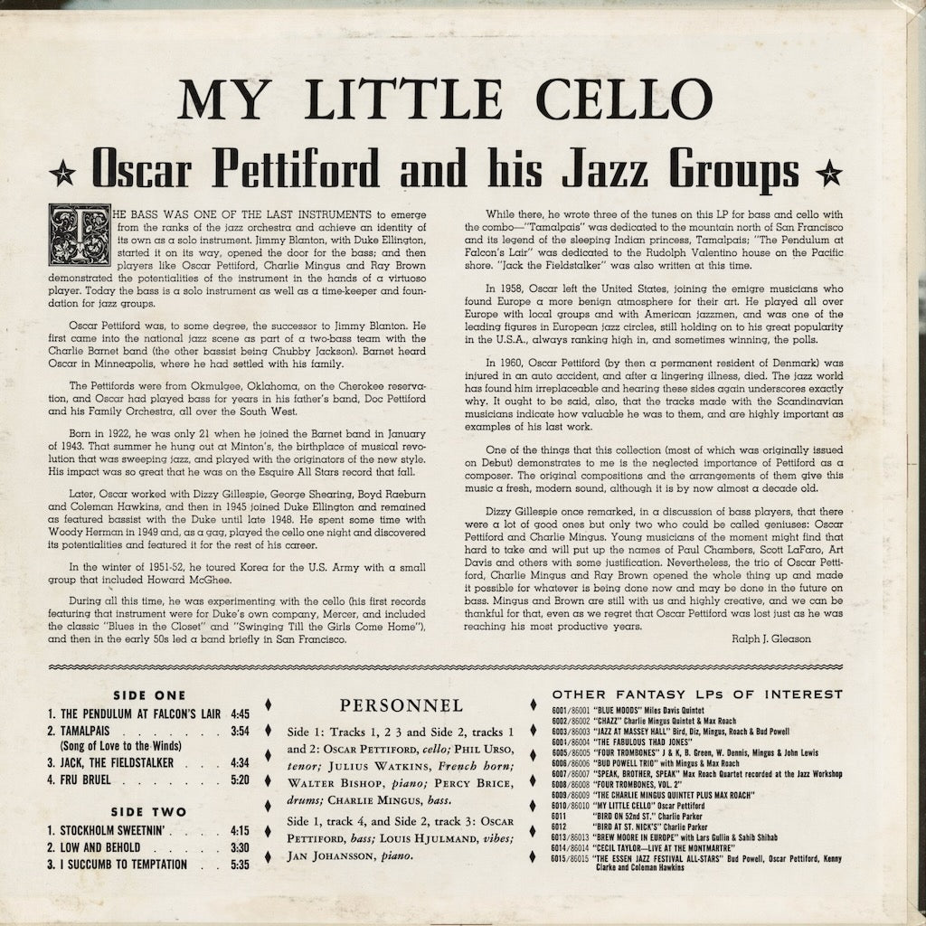 Oscar Pettiford - My Little Cello (6010) 1962 US Fantasy｜中古LP