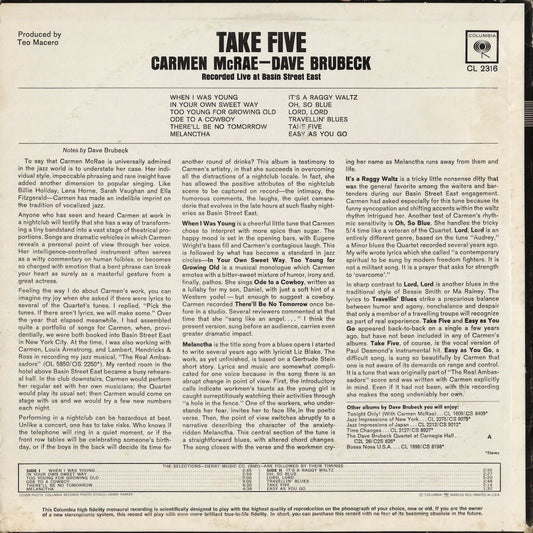 Carmen McRae / カーメン・マクレエ  / Take Five (CL 2316)