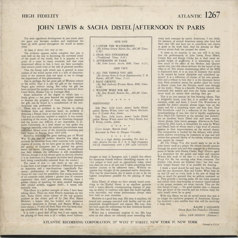 John Lewis - Sacha Distel / ジョン・ルイス　サッシャ・ディステル / Afternoon In Paris (1267)