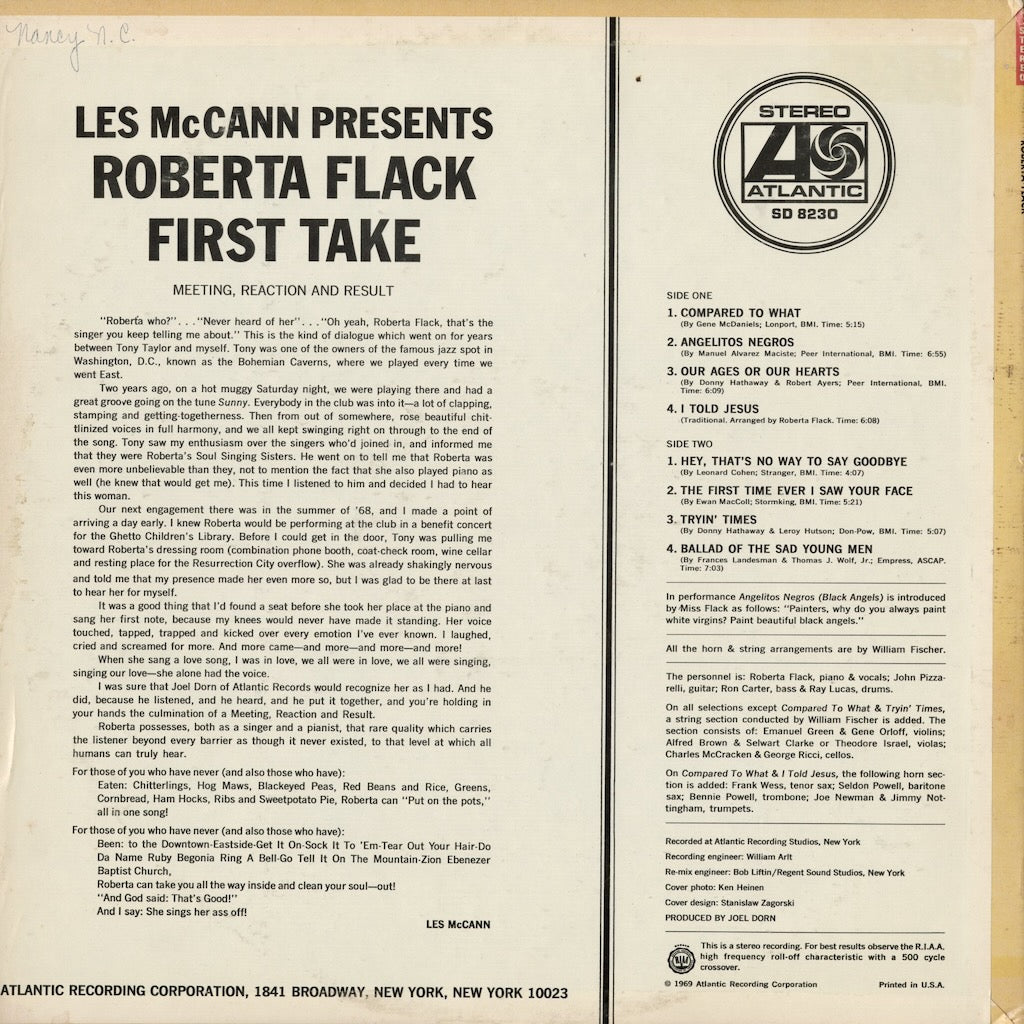 Roberta Flack - First Take (SD 8230) 1969 US Atlantic｜中古LP
