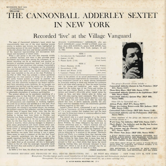 Cannonball Adderley - In New York (SMJ-6108) 1975 JPN Riverside - Victor｜中古LP
