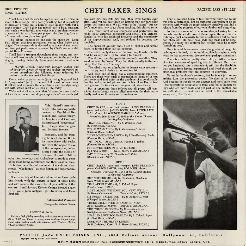 Chet Baker / チェット・ベイカー / Chet Baker Sings (PAJ-70224