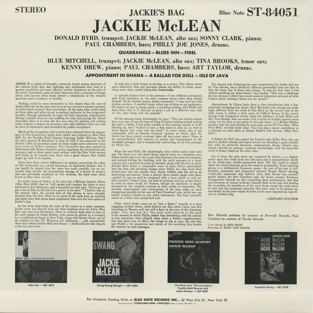 Jackie McLean / ジャッキー・マクリーン / Jackie's Bag (BN 4051)