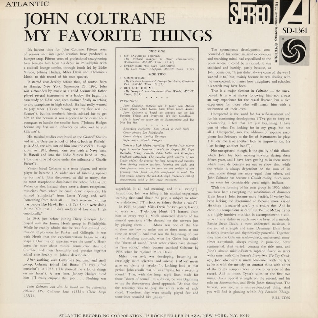 John Coltrane - My Favorite Things (P-7505A) LP 1976 JPN Atlantic｜中古LP