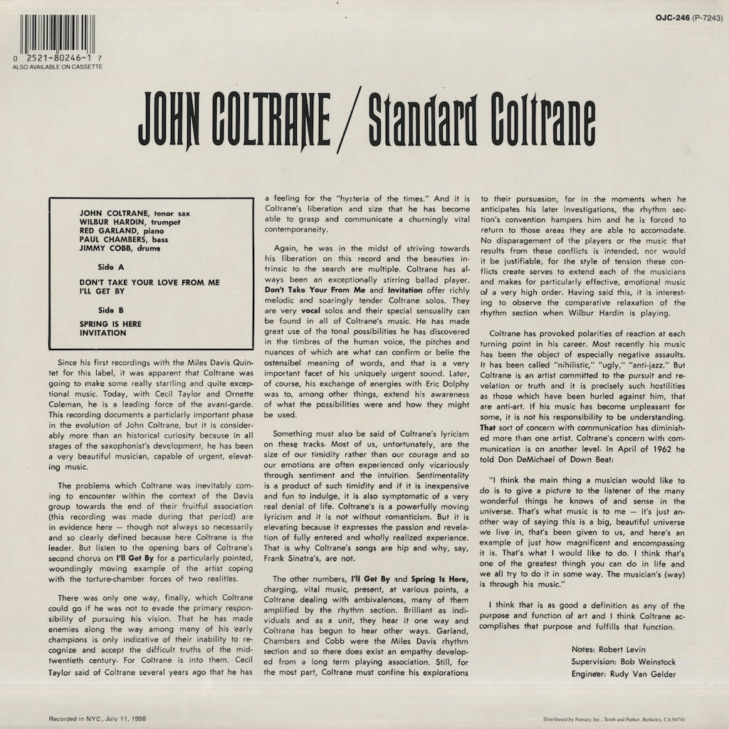 John Coltrane / ジョン・コルトレーン / Standard Coltrane (OJC-246)