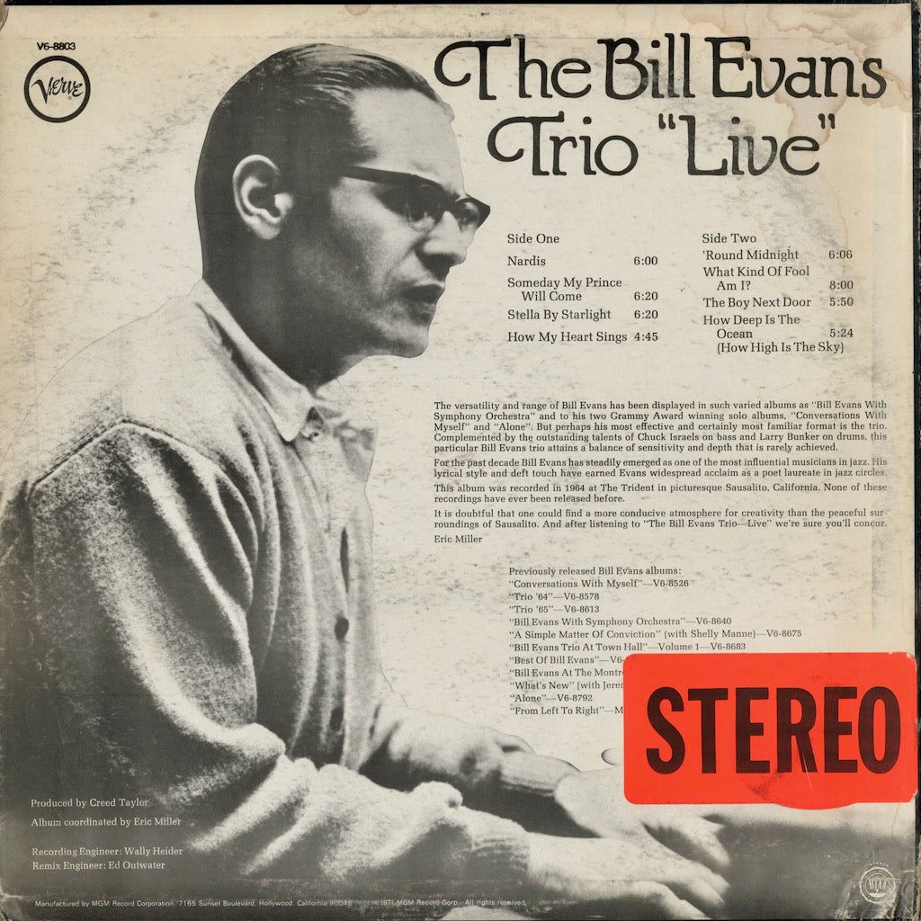 ビル・エヴァンス・トリオ / Bill Evans Trio『Live』(V6-8803) 1971年