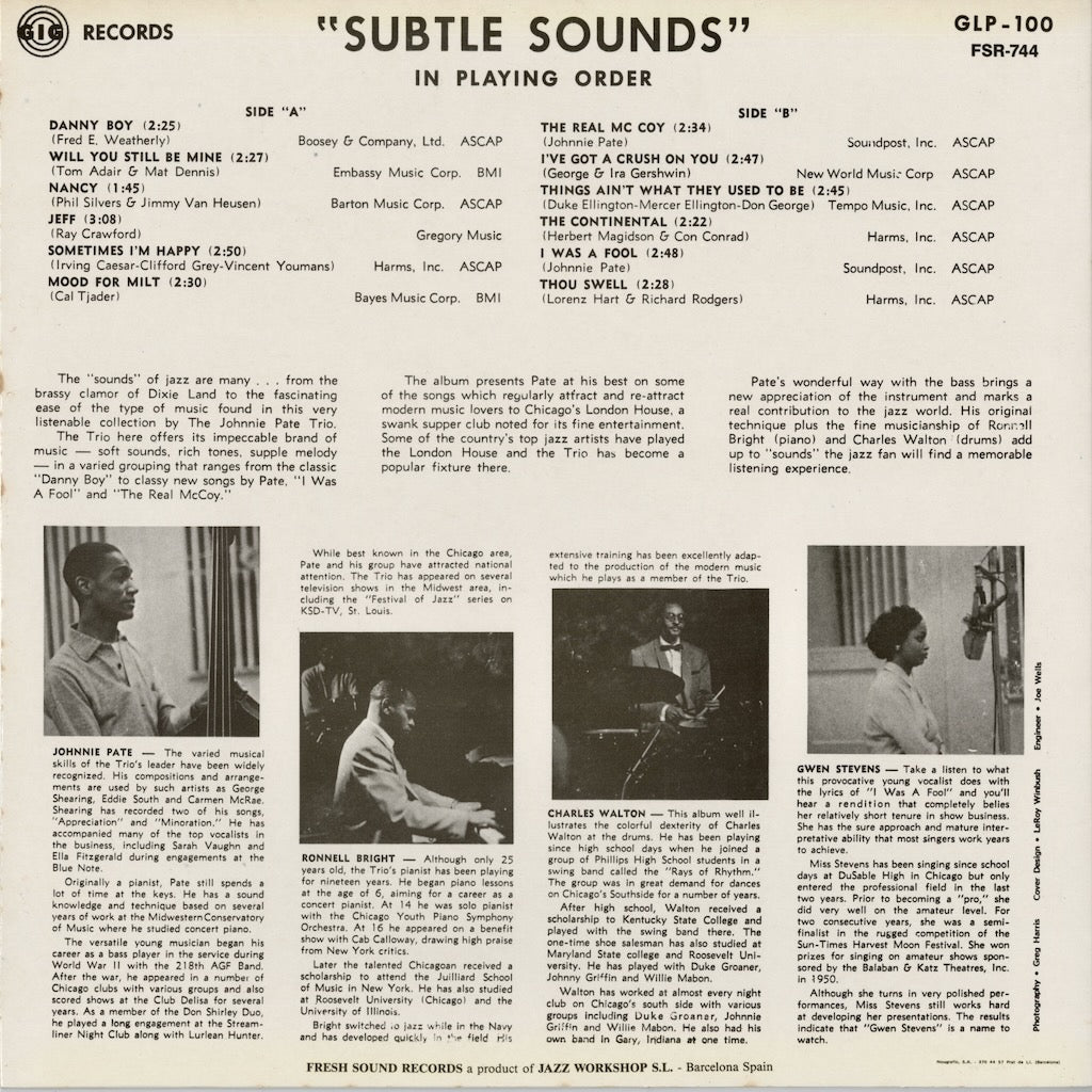 Johnnie Pate / ジョニー・ペイト / Subtle Sounds (FSR-744)