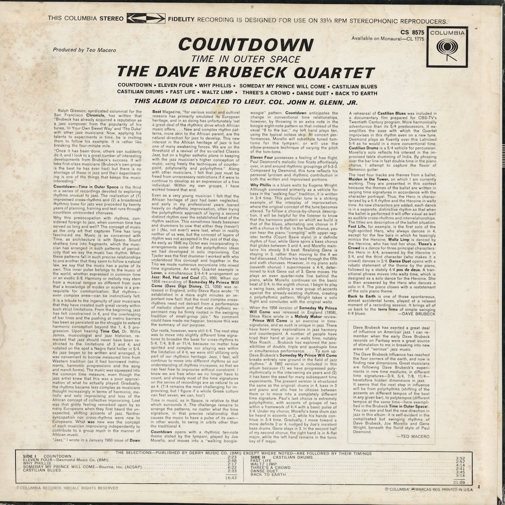 Dave Brubeck - Countdown Time In Outer Space (CS 8575) 1963 US Columbia｜中古LP