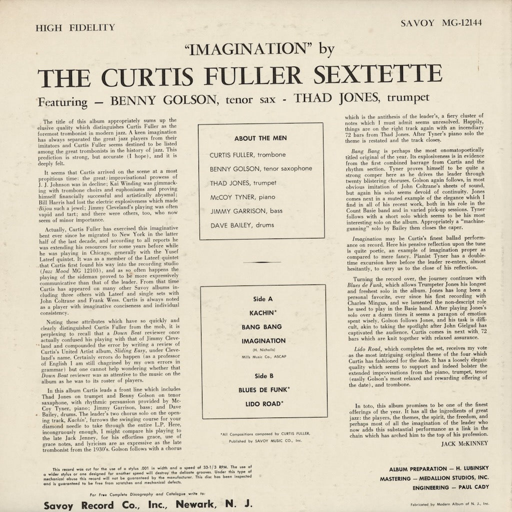 Curtis Fuller – Imagination (MG 12144) 1970's US Savoy | 中古LP