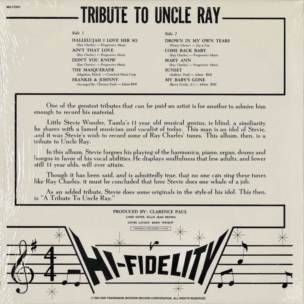 Stevie Wonder / スティーヴィー・ワンダー / Tribute Yo Uncle Ray (M5-173V1)