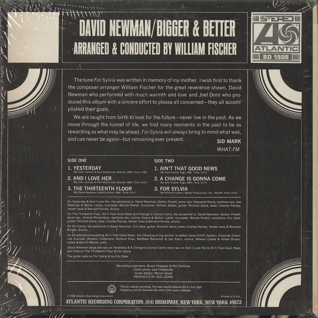 David Newman - Bigger & Better (SD 1505) LP 1968 US Atlantic｜中古LP