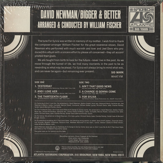 David Newman - Bigger & Better (SD 1505) LP 1968 US Atlantic｜中古LP