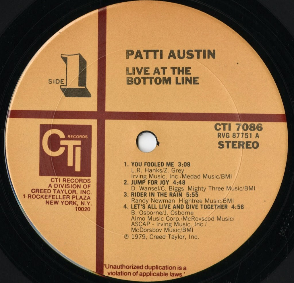 Patti Austin - Live At Bottom Line (CTI 7086) 1979 US CTI｜中古LP