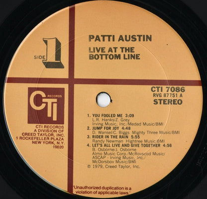 Patti Austin - Live At Bottom Line (CTI 7086) 1979 US CTI｜中古LP
