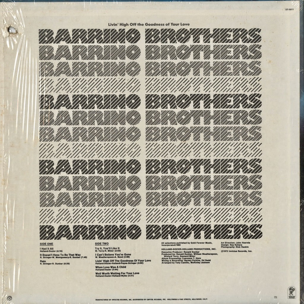 Barrino Brothers - Livin' High Off The Goodness Of Your Love (ST-9811) LP 1973 US Invictus｜中古LP
