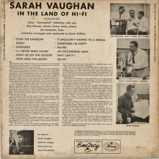 Sarah Vaughan - In The Land Of Hi-Fi (MG 36058) LP 1956 US EmArcy｜中古LP