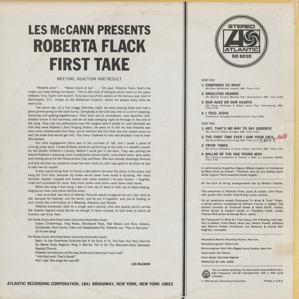 Roberta Flack - First Take (SD 8230) LP 1970's US Atlantic｜中古LP