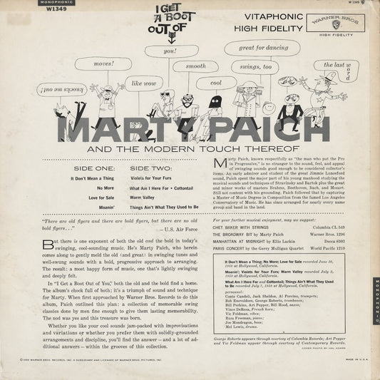 Marty Paich - I Get a Boot Out of You (W 1349) LP 1959 US Warner｜中古LP
