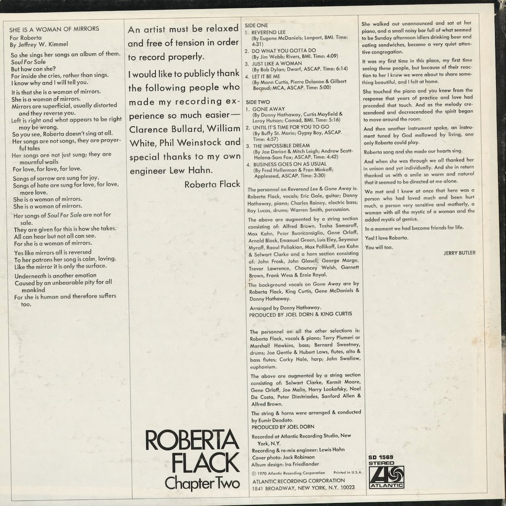 Roberta Flack – Chapter Two (SD 1569) 1970 US Atlantic｜中古LP